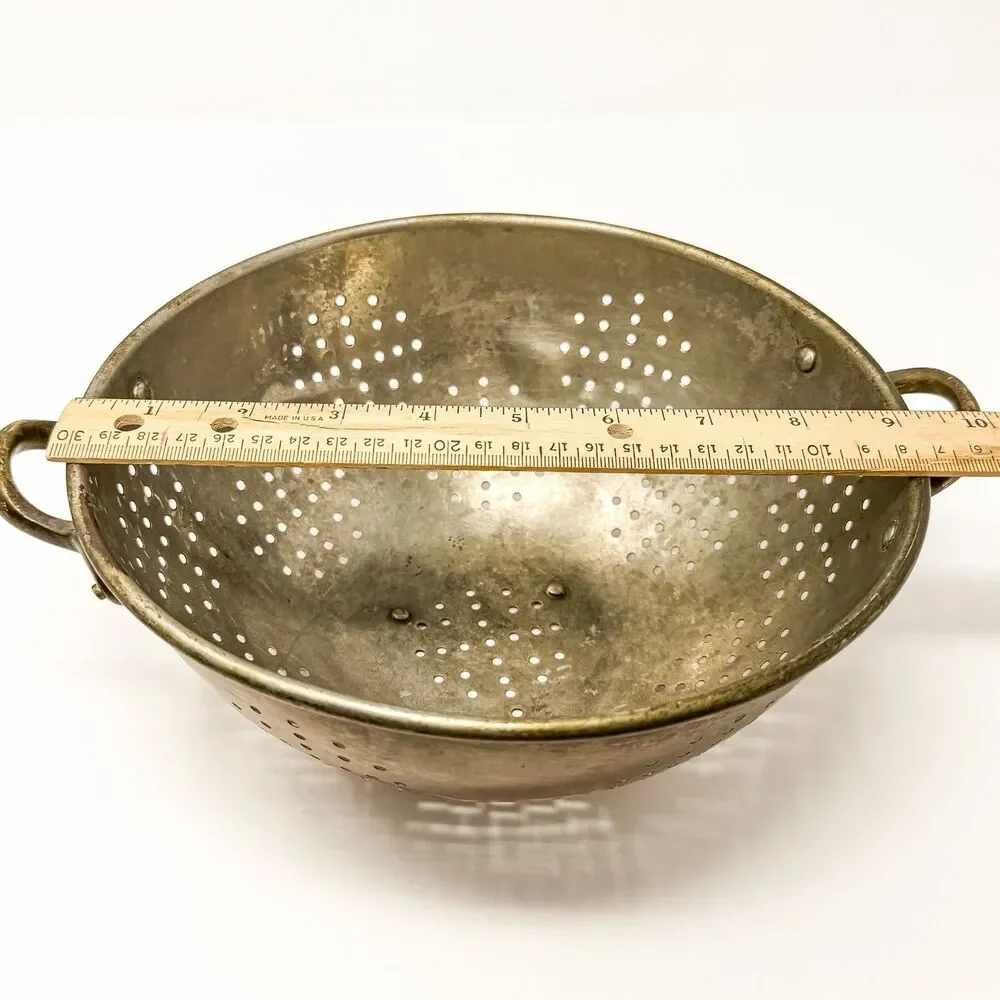 Vintage Copper Colander Brass Handles Farmhouse Kitchen Strainer Bowl Rustic